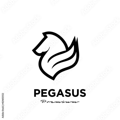 Pegasus Fly Horse, Black Horse, Design Inspiration Vector head pegasus line logo