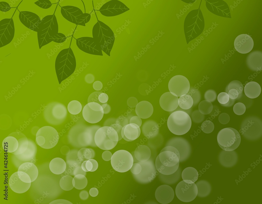 hanging leaves on foreground on gradient green background with beautiful bokeh hanging leaves on foreground on gradient green background with beautiful bokeh