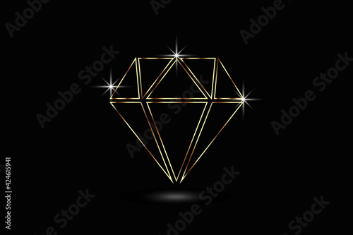 Gold diamond with brilliant sparkles jewelry sapphire gems luxury symbol logo vector