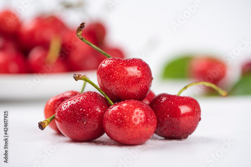 Cherry berries fruit on white background.Close-up. 