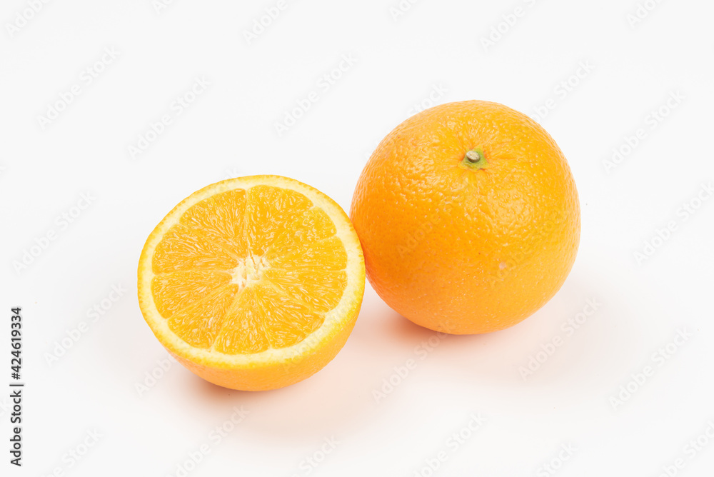 orange slice, half cut orange isolated on white background. orange slice, half cut orange isolated on white background.