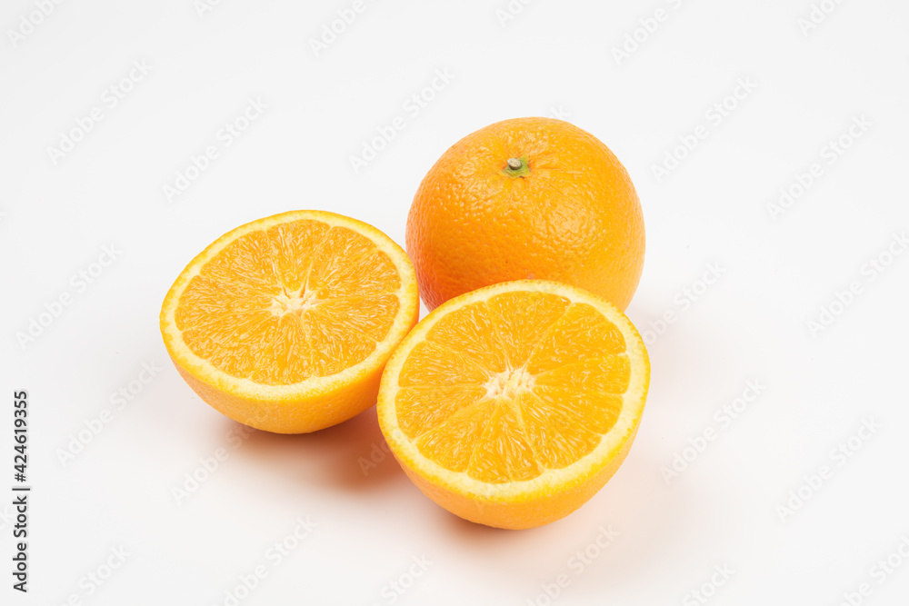 orange slice, half cut orange isolated on white background. orange slice, half cut orange isolated on white background.