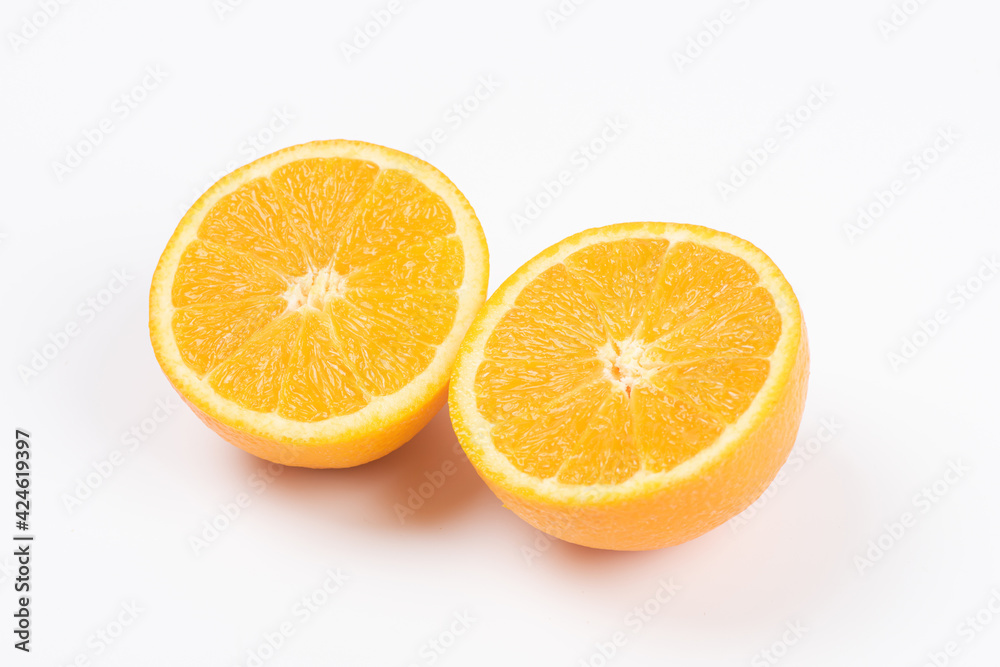 orange slice, half cut orange isolated on white background. orange slice, half cut orange isolated on white background.