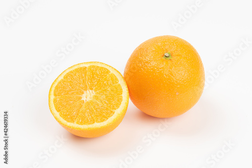 orange slice  half cut orange isolated on white background.