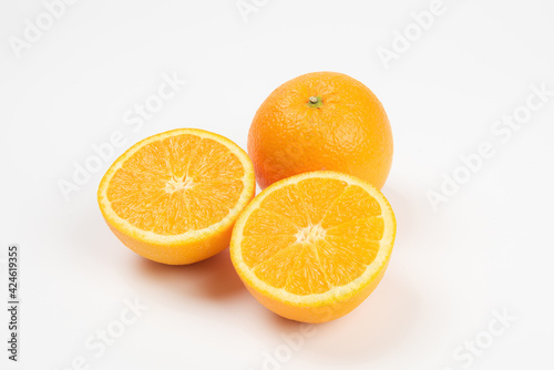 orange slice  half cut orange isolated on white background.