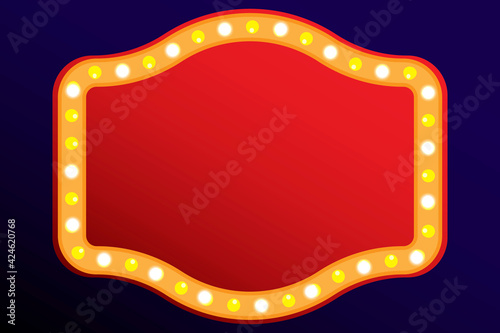Red retro blank american electric in retro style. On a blue background. Glowing Red. Stock vector image. EPS 10.
