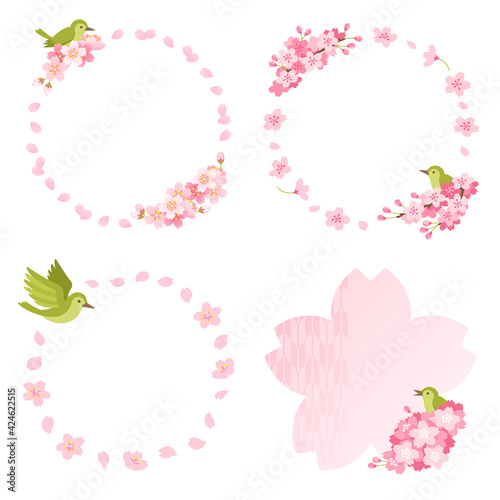 桜と鶯の円形リングフレームセット