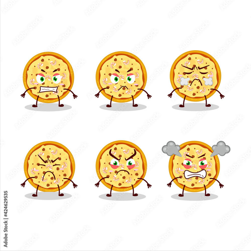 Marinara pizza cartoon character with various angry expressions