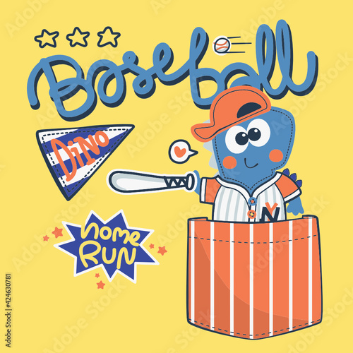 funny cartoon dinosaur baseball player holding