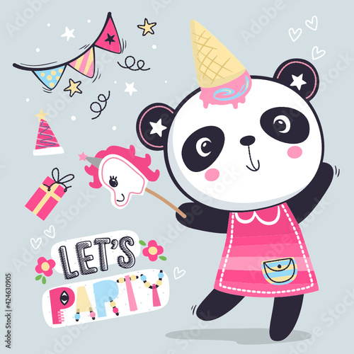 funny panda pink dress enjoy party