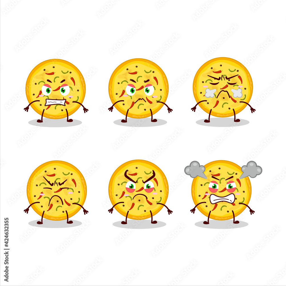 Mexican pizza cartoon character with various angry expressions Mexican pizza cartoon character with various angry expressions