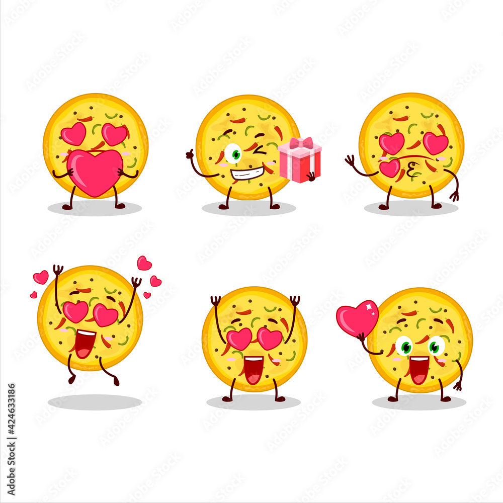Mexican pizza cartoon character with love cute emoticon