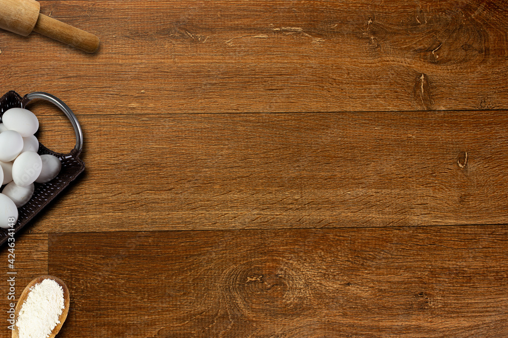 Topview of a rustic wooden table with some objects Topview of a rustic wooden table with some objects