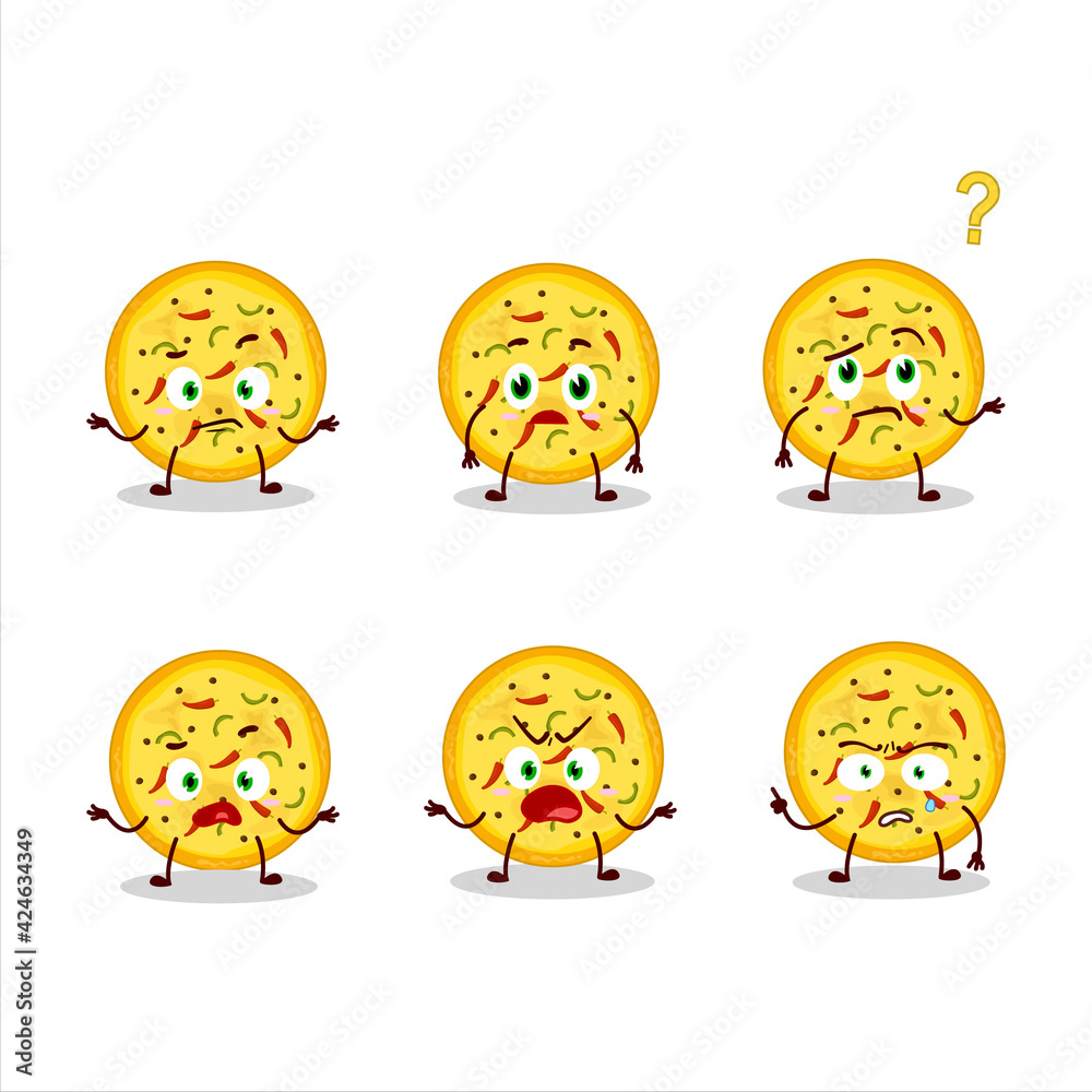 Cartoon character of mexican pizza with what expression