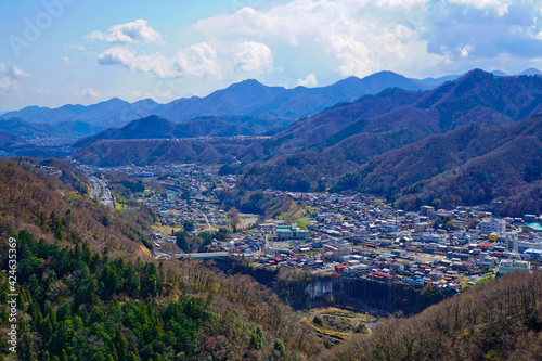 岩殿山からの眺望　大月市の街並み　風景