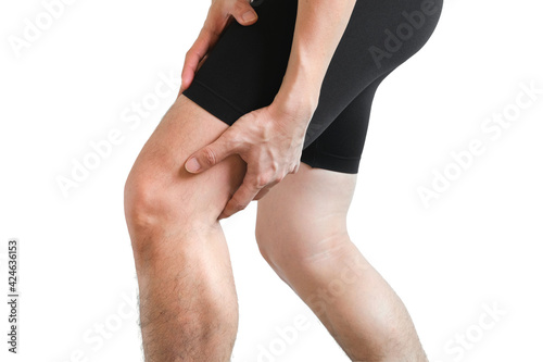 Leg muscle pain.young man  and grasped his muscles. With foot pain and stretching, fatigue muscles to alleviate pain, health concepts.