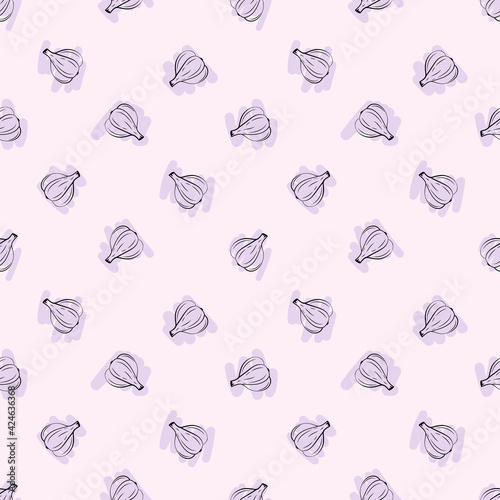 Hand drawn multicolored vegetables garlic seamless pattern in sketch style. Concept vector illustration for organic, bio, fresh food