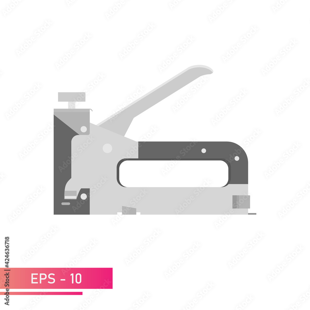 Construction stapler in a metal case. Realistic design. On a white background. Tools for workers. Flat vector illustration. Construction stapler in a metal case. Realistic design. On a white background. Tools for workers. Flat vector illustration.