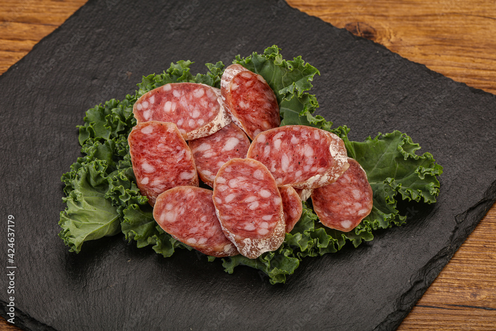 Iberian pork Fuet sausage slices Iberian pork Fuet sausage slices
