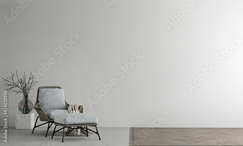 The loft mock up interior design and living room and empty concrete wall background texture, 3D rendering