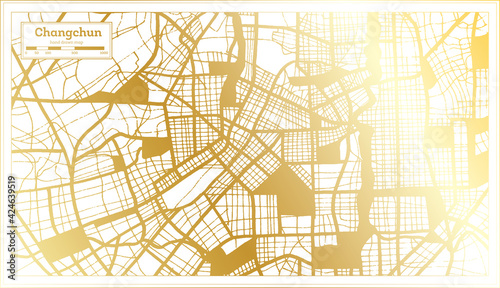 Changchun China City Map in Retro Style in Golden Color. Outline Map.