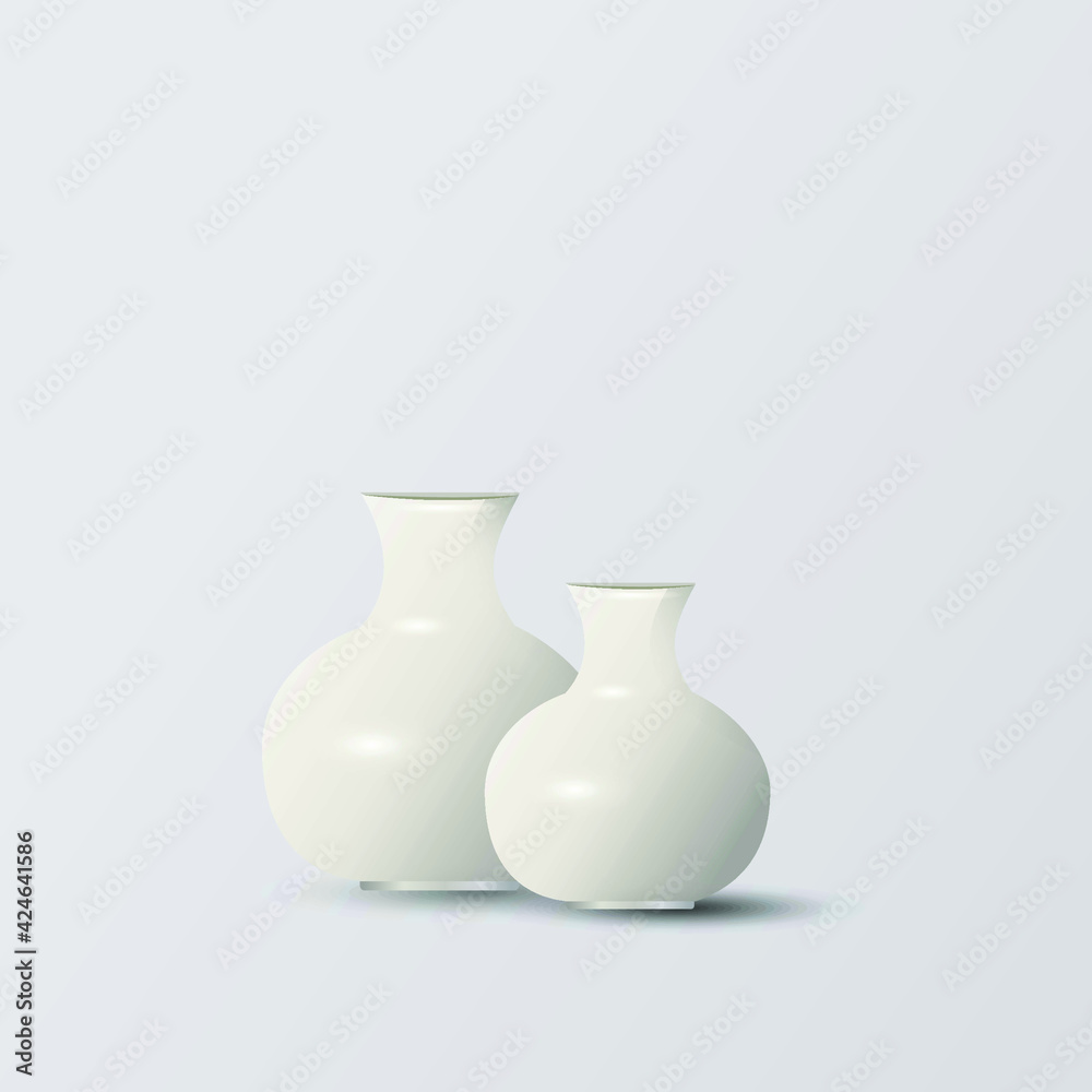 Two white ceramic vases On a white background EPS 10 Vector.