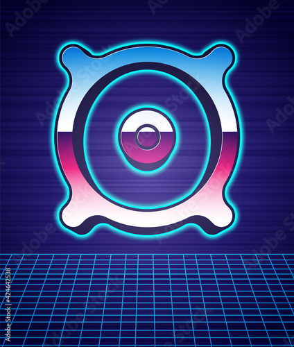 Retro style Car audio speaker icon isolated futuristic landscape background. 80s fashion party. Vector