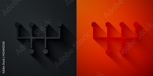 Paper cut Gear shifter icon isolated on black and red background. Transmission icon. Paper art style. Vector