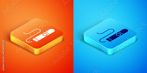 Isometric Cigar icon isolated on orange and blue background. Vector