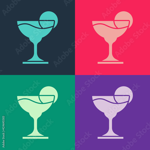 Pop art Margarita cocktail glass with lime icon isolated on color background. Vector