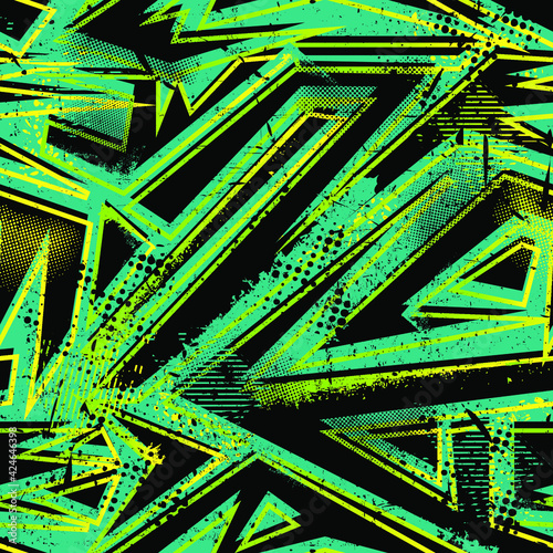 Abstract seamless repeated backdrop for sport textile, fashion clothes, wrapping paper. Grunge geometric repeats backdrop. graffiti style
