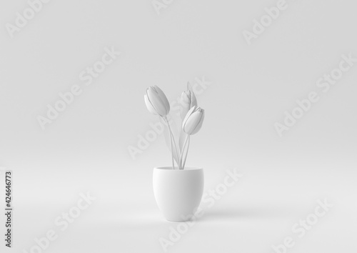 White Tree pot in white background. minimal concept idea creative. monochrome. 3D render.