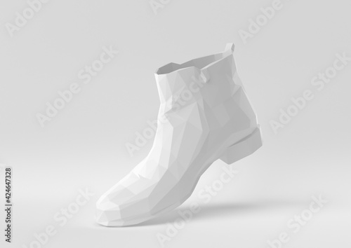 White shoe floating in white background. minimal concept idea creative. origami style. 3D render.