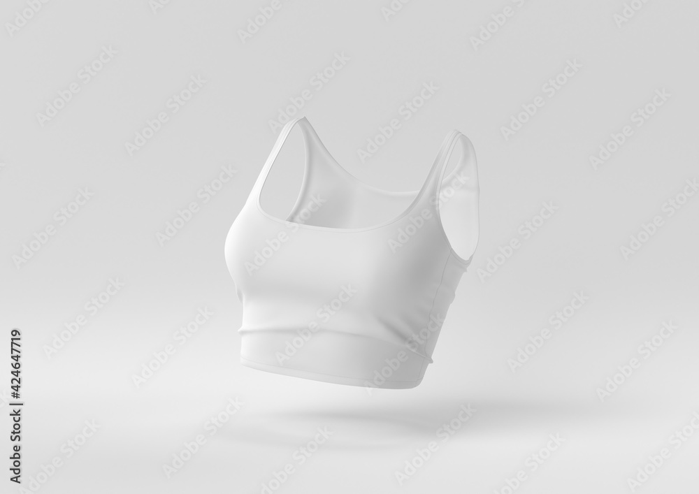 White Tank Top floating in white background. minimal concept idea creative. monochrome. 3D render. White Tank Top floating in white background. minimal concept idea creative. monochrome. 3D render.