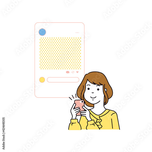 SNS活用　投稿にいいね！を押す女性