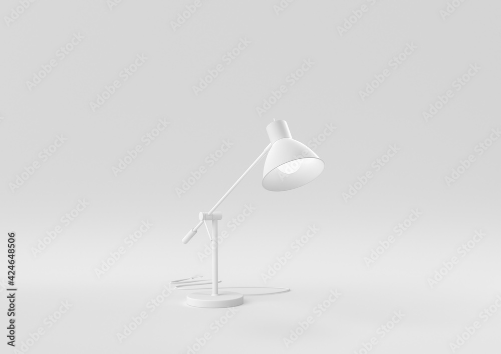 White Desk lamp in white background. minimal concept idea creative. monochrome. 3D render. White Desk lamp in white background. minimal concept idea creative. monochrome. 3D render.