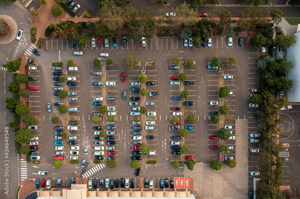 Fototapeta premium Top down aerial view of a car park, Australia.