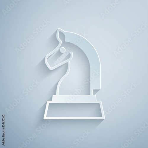 Paper cut Chess icon isolated on grey background. Business strategy. Game, management, finance. Paper art style. Vector