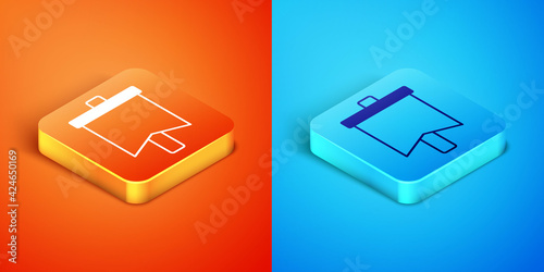 Isometric Flag icon isolated on orange and blue background. Victory, winning and conquer adversity concept. Vector