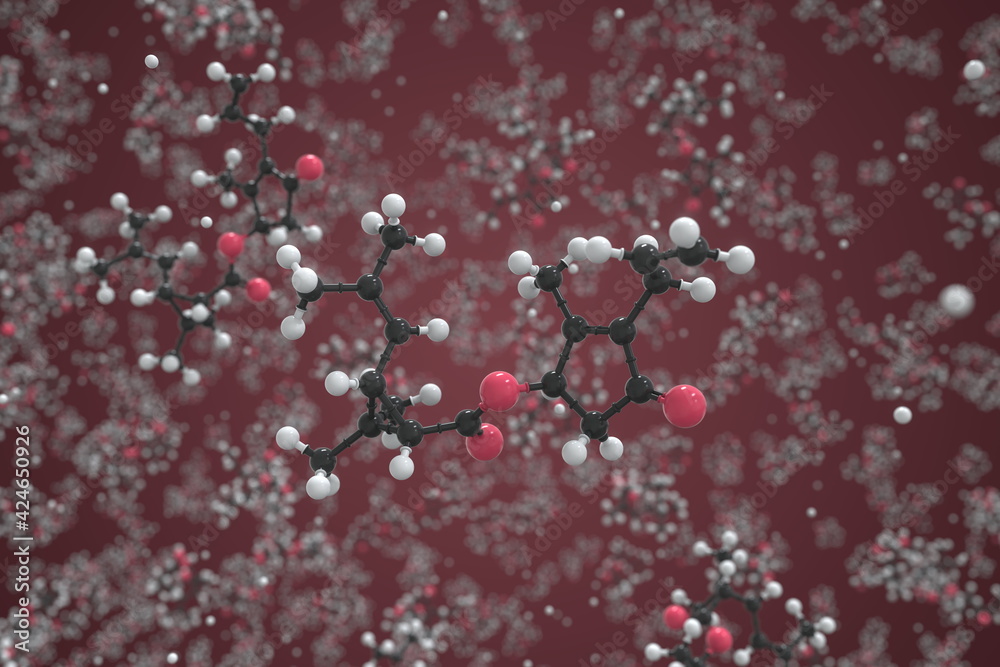 Fototapeta premium Allethrin molecule. Ball-and-stick molecular model. Chemistry related 3d rendering