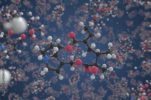 Molecule of aureine, ball-and-stick molecular model. Science related 3d rendering photo
