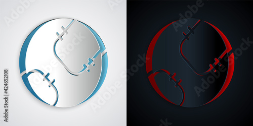 Paper cut Baseball ball icon isolated on grey and black background. Paper art style. Vector