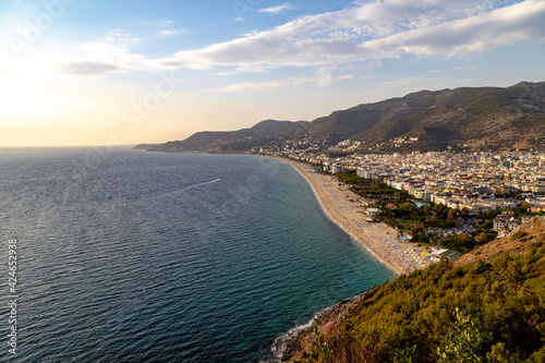 Western Alanya, Tyrkey panorama in high resolution observed from a Fortress of Alanya with famous Cleopatra beach on a shore.