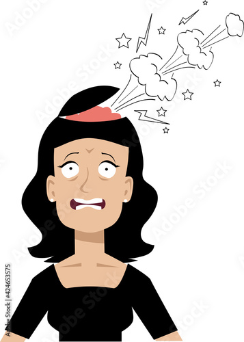 Mind blown. Woman with a top of her head blown up from shock or stress, EPS 8 vector illustration