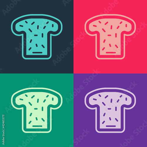 Pop art Bread toast for sandwich piece of roasted crouton icon isolated on color background. Lunch, dinner, breakfast snack. Vector