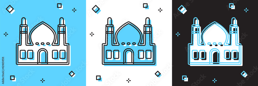 Set Muslim Mosque icon isolated on blue and white, black background. Vector
