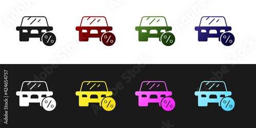 Set Car leasing percent icon isolated on black and white background. Credit percentage symbol. Vector