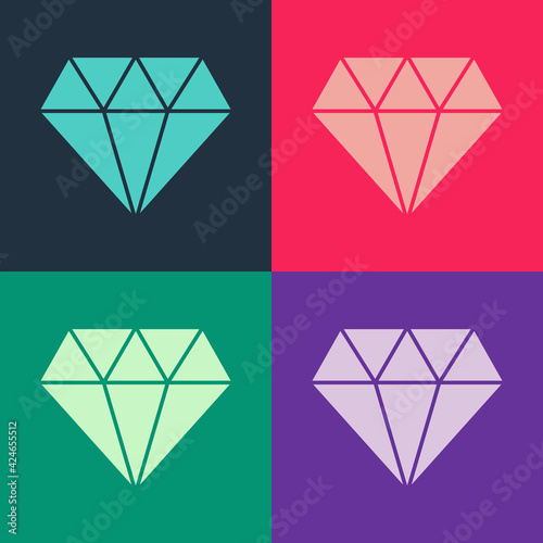 Pop art Diamond icon isolated on color background. Jewelry symbol. Gem stone. Vector