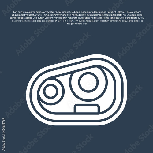 Blue line Car headlight icon isolated on blue background. Vector