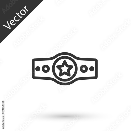 Grey line Boxing belt icon isolated on white background. Belt boxing sport championship winner fight award. Vector